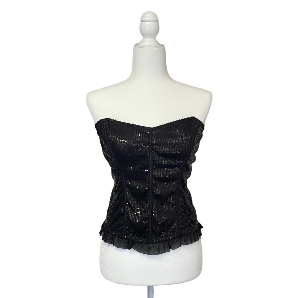 True Desire Black Sequins Sheer Ruffle Corset XL